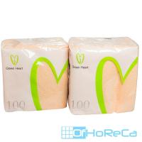 Салфетка бумажная 24х24 см 1-сл 100 шт/уп ПЕРСИКОВАЯ ''GREEN HEART'' 1/42