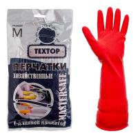 Перчатки хозяйственные 1 пара М MASTERSAFE с длинной манжетой КРАСНЫЕ "TEXTOP" 1/72