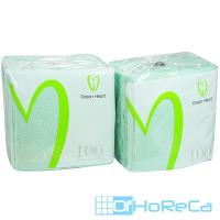 Салфетка бумажная 24х24 см 1-сл 100 шт/уп САЛАТОВАЯ ''GREEN HEART'' 1/42
